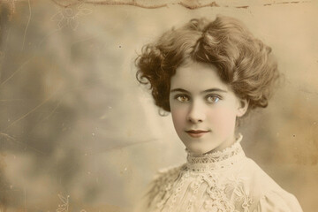 A vintage portrait of a young, beautiful woman from another era