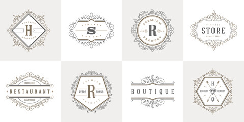 Flourishes calligraphic vintage logo template. Identity design for cafe, shop, store, restaurant, boutique, hotel, heraldic and etc.