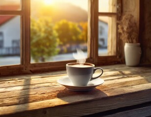 Xícara de café no balcão e janela 6