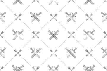 Seamless background with crossed swords and arrows - pattern for wallpaper, wrapping paper, book flyleaf, envelope inside, etc. Vector illustration.