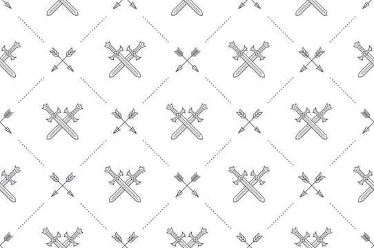 Seamless background with crossed swords and arrows - pattern for wallpaper, wrapping paper, book flyleaf, envelope inside, etc. Vector illustration.