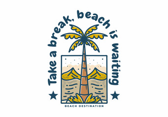 An artistic logo featuring two vibrant green palm trees with a serene blue ocean in the background