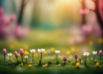 Dreamy Spring Landscape Illustration: Blurry Background of Nature's Renewal