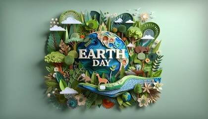 Earth day concept in paper cut style, environment paper art Generative ai
