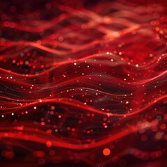 Red Wave Glow: Abstract Background with Flowing Lines and Light Particles