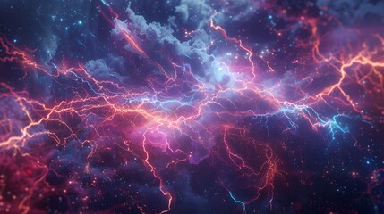 Vibrant Lightning Explosion in Night Sky - obrazy, fototapety, plakaty