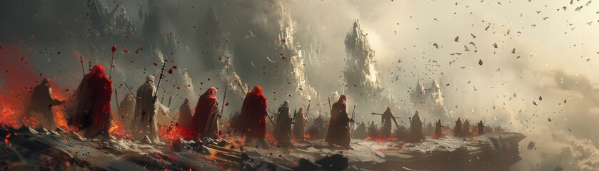 As they wander through the digital wasteland, the heroes encounter a group of blood hunters. - obrazy, fototapety, plakaty