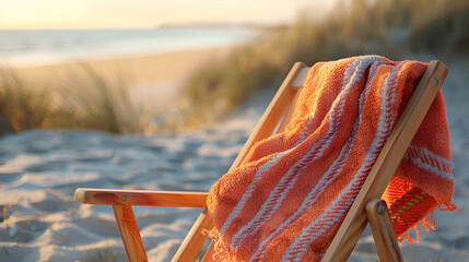 A deckchair with a beach towel, world tour day, Generative Ai