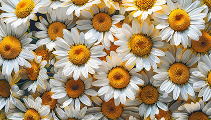 Panoramic closeup view on bee sitting on camomile - obrazy, fototapety, plakaty