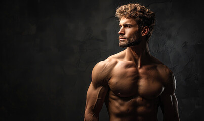 Fototapeta premium A muscular athletic man, studio background