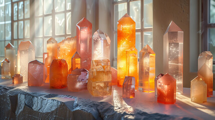 Crystal collection basking in golden sunlight.