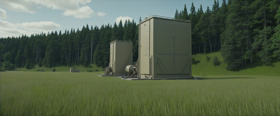A missile silo located in a grassy plains or field. colorful background - obrazy, fototapety, plakaty