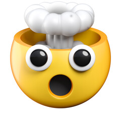 Exploding Head emoji, face with  the top of its head exploding in the shape of a brain-like mushroom cloud, emoticon 3d rendering