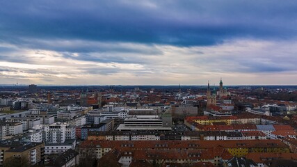 Fototapeta na wymiar View over the city of Braunschweig with a dark sky