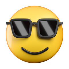 Smiling Face with Sunglasses emoji, face with a broad, closed smile wearing black sunglasses, emoticon 3d rendering