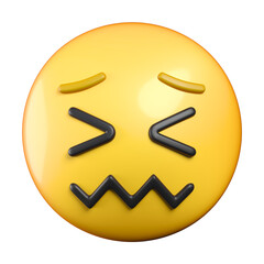 Confounded Face emoji, face with scrunched, X-shaped eyes and a crumpled mouth emoticon 3d rendering