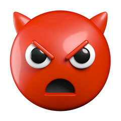 Angry Face with Horns emoticon, red devil face, emoticon 3d rendering