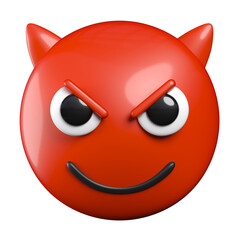 Smiling Face with Horns emoticon, red devil face, emoticon 3d rendering