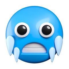 Cold Face emoticon, An icy-blue face with gritted teeth usually depicted with icicles clinging to its cheeks or jaw, as if frozen from extreme cold, emoticon 3d rendering