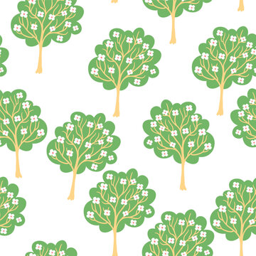 seamless pattern with fruits trees in a simple flat style. Template for design, print, background, wallpaper, wrapping
