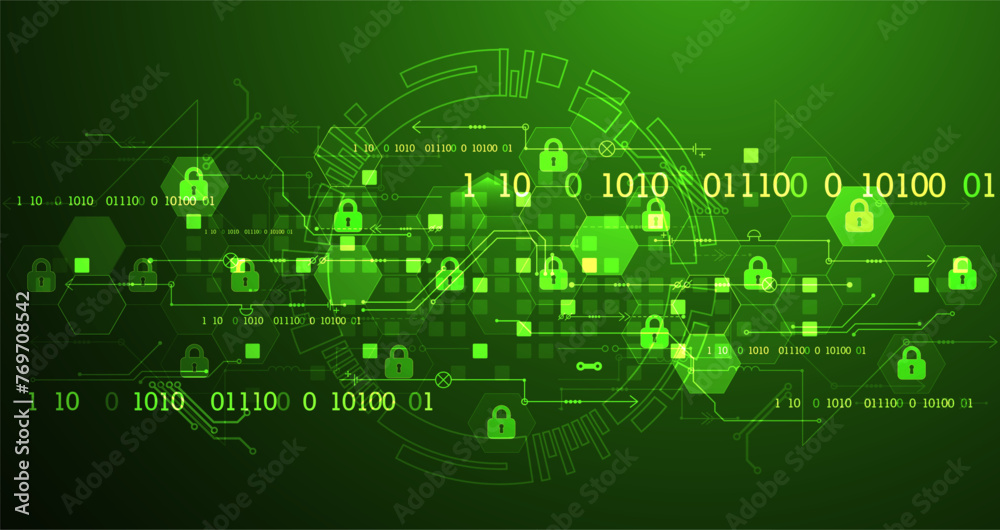 Poster Secure digital background. Virtual confidential, programming protection. Hand drawn vector.