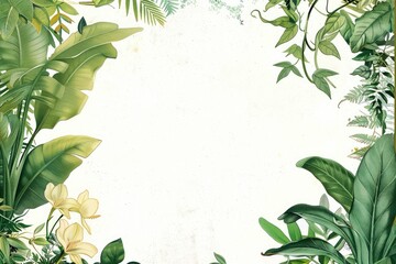 a white background with leaves borders with copy space, graphic design element