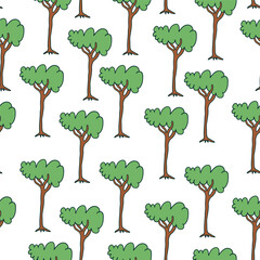 seamless pattern with trees in a simple flat style. Template for design, print, background, wallpaper, wrapping