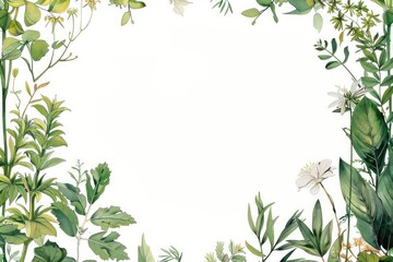 a white background with leaves borders with copy space, graphic design element