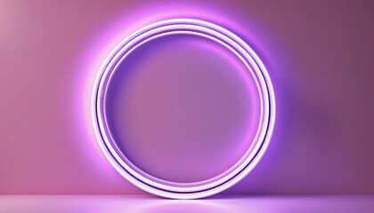 3d render, abstract neon background. Glowing neon ring, gradient light. Blank round frame colorful background