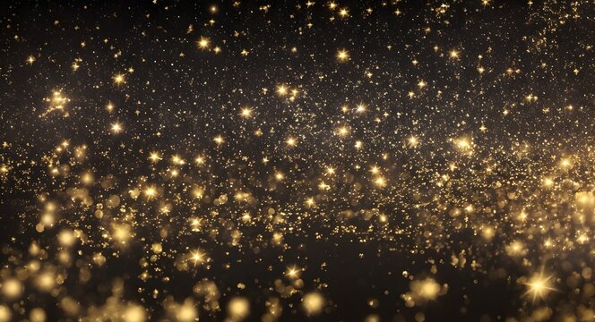 Abstract gold bokeh lights on black background. Christmas and New Year concept
