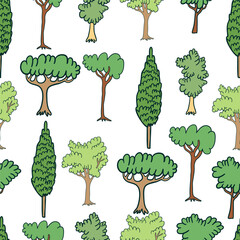 seamless pattern with trees in a simple flat style. Template for design, print, background, wallpaper, wrapping