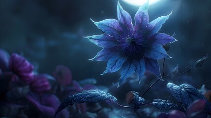 Bloom of the Nightshade Flower Under Eclipse Revealing Paths to the Underworld - obrazy, fototapety, plakaty