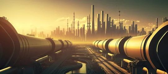 Fotobehang Oil pipeline, pipe system for transferring oil over a distance © Kosvintseva