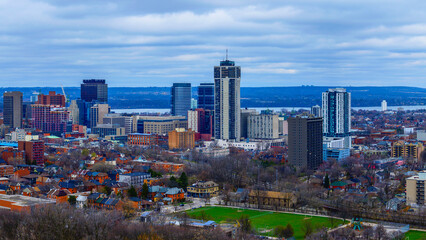Hamilton, Ontario, city, skyline, downtown, building, horizon, Lake, distant, Canada, Niagara,...