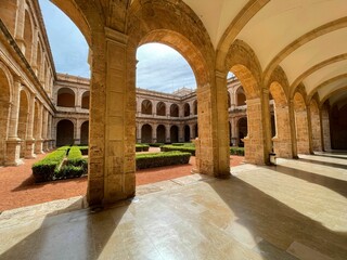 Beautiful courtyard and arches of Monasterio de San Miguel de los Reyes. Valencia, Spain.