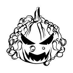 Hand drawn pumpkin scary drawing