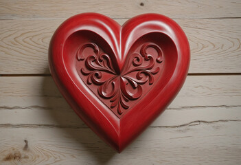 Hand-Carved Red Wooden Heart: A Symbol of Enduring Love and Craft -  colorful background