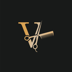 Hair cut logo design vector for business with golden gradient color and letter concept