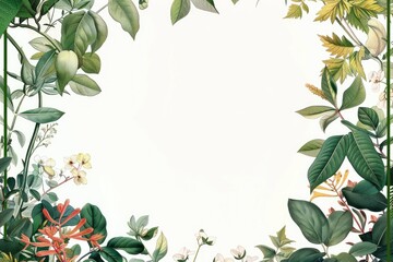 a white background with leaves borders with copy space, graphic design element