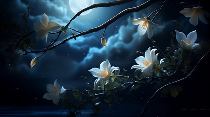 moonflowers and cherry blossoms