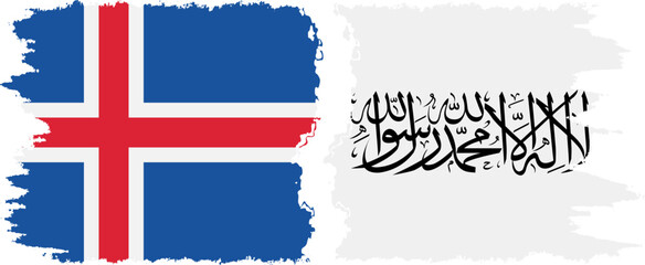 Afghanistan and Iceland grunge flags connection vector