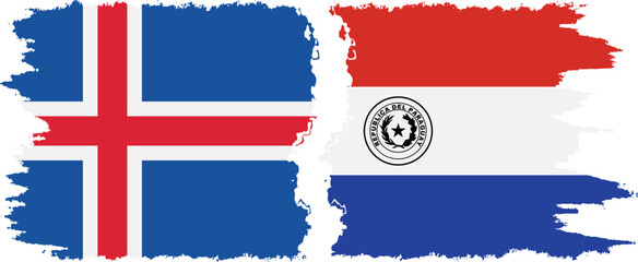 Paraguay and Iceland grunge flags connection vector