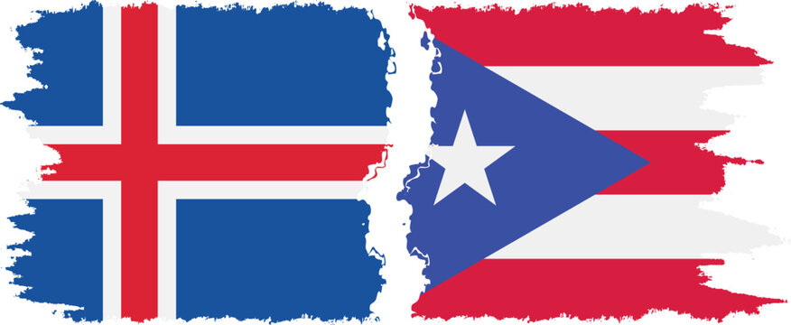 Puerto Rico and Iceland grunge flags connection vector