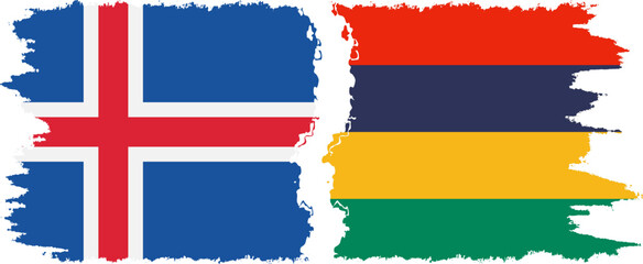 Mauritius and Iceland grunge flags connection vector - obrazy, fototapety, plakaty