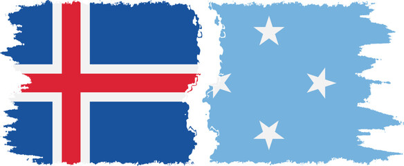 Federated States of Micronesia and Iceland grunge flags connection v - obrazy, fototapety, plakaty