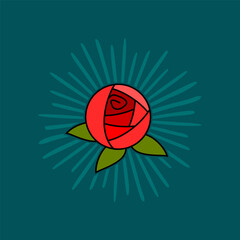 Abstract red rose on a green background, vector illustration