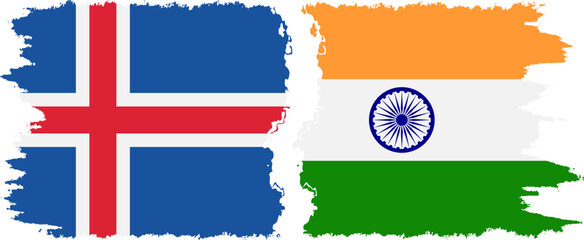 India and Iceland grunge flags connection vector - obrazy, fototapety, plakaty
