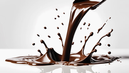 Pouring chocolate isolated on white background