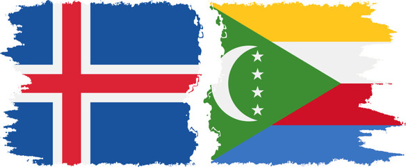 Comoros and Iceland grunge flags connection vector