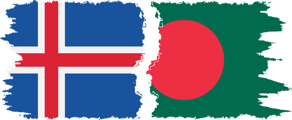 Bangladesh and Iceland grunge flags connection vector